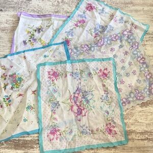 Shabby-Chic Blue & Purple Floral Handkerchief Set